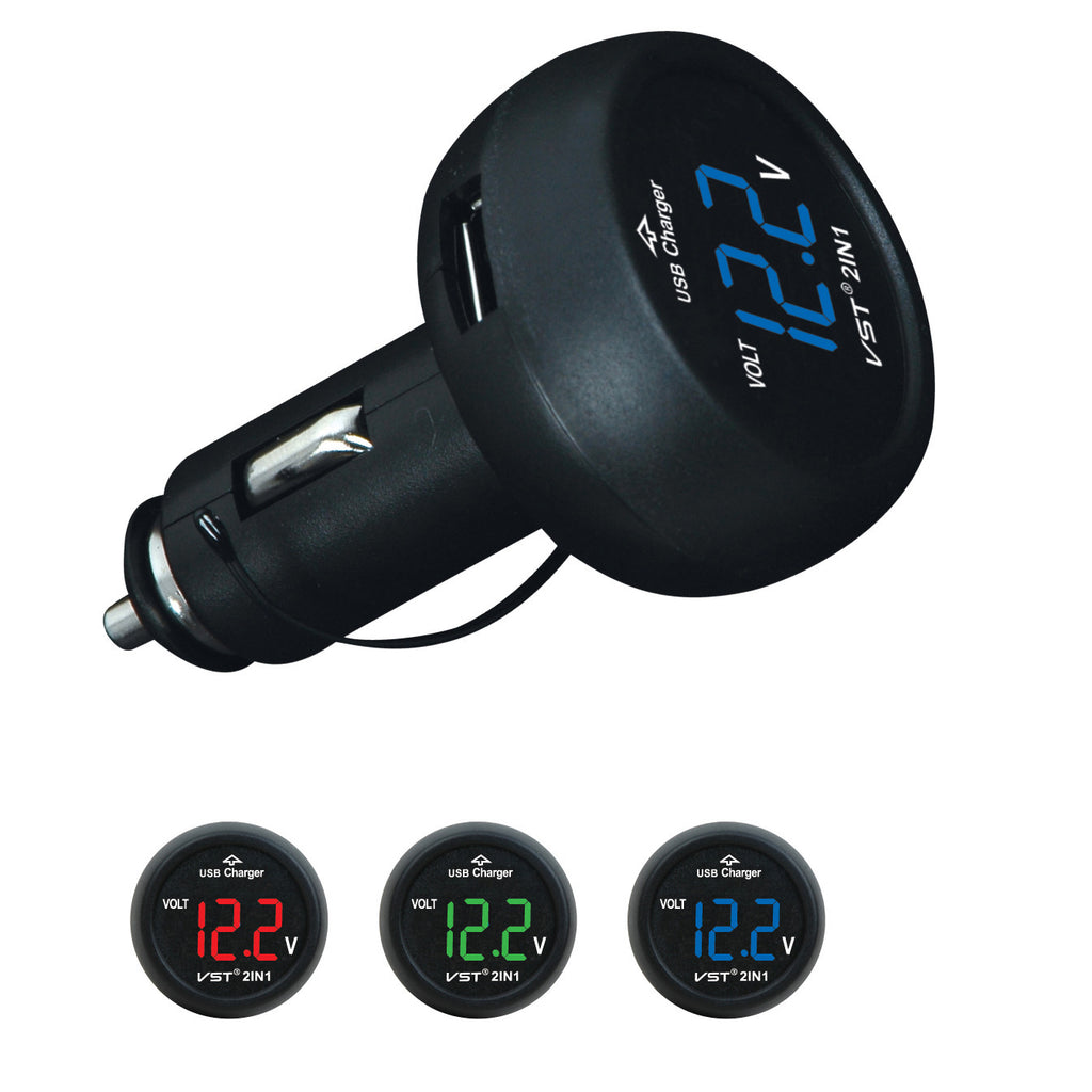 USB punjač za auto s digitalnim zaslonom – Voltmetar i termometar