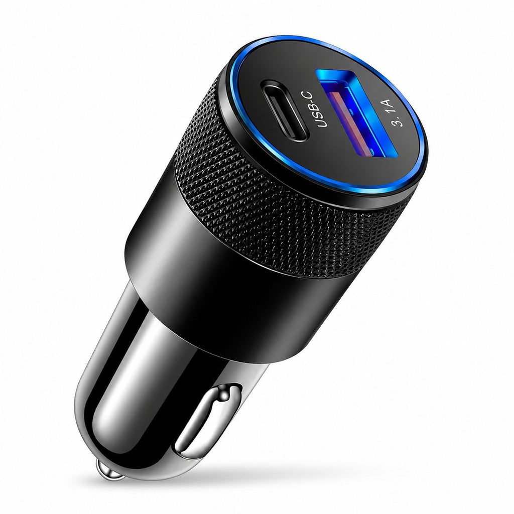 Brzi USB-C auto punjac 38W sa USB i USB-C prikljuckom.