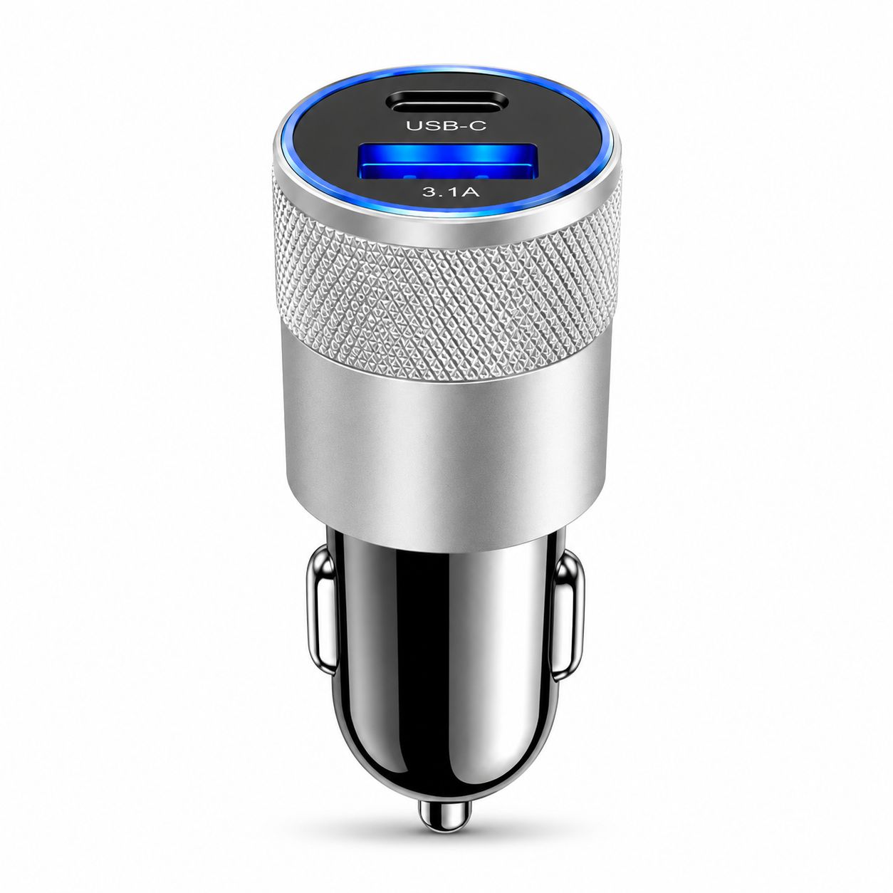 Brzi USB-C auto punjac 38W sa USB i USB-C prikljuckom srebrni