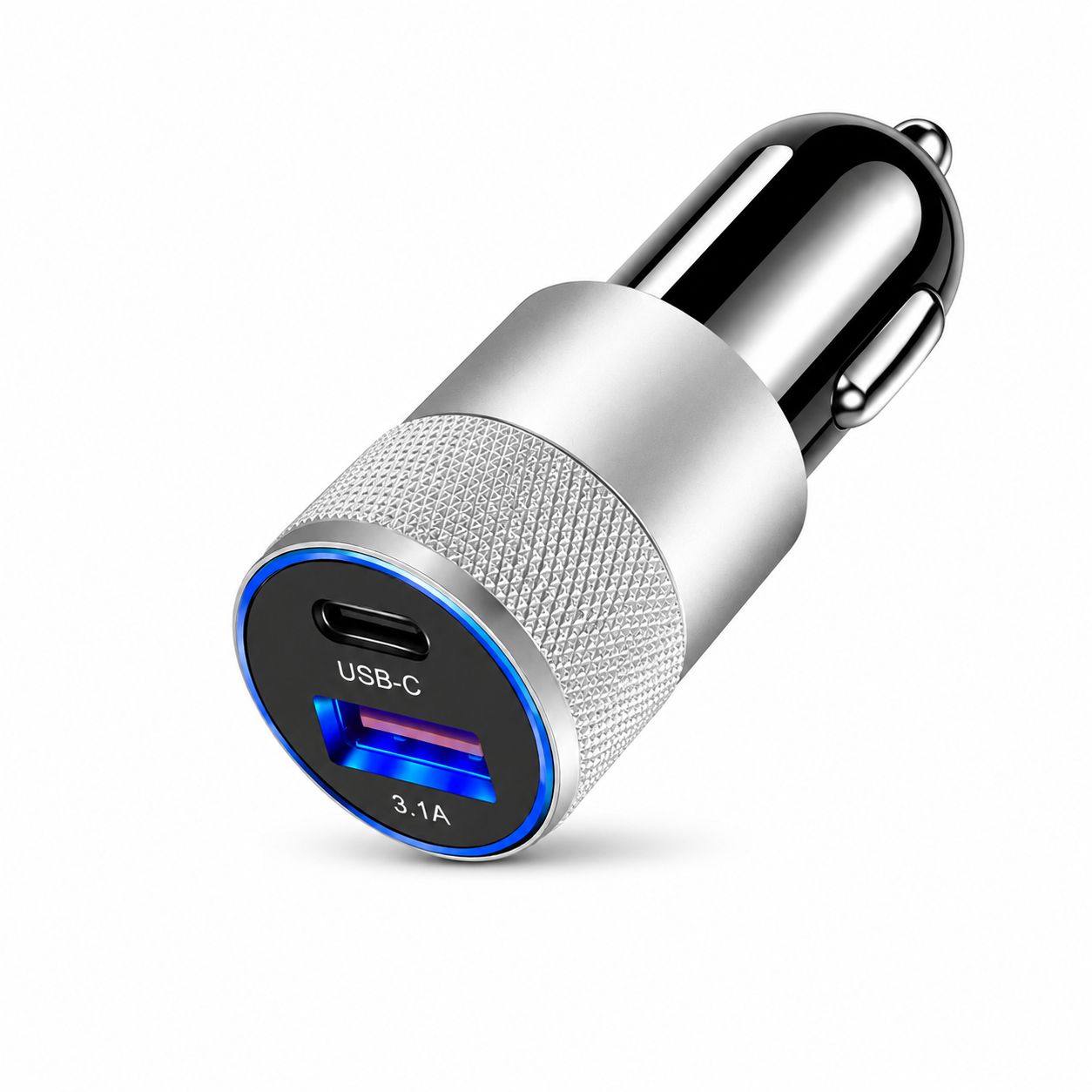Brzi USB-C auto punjac 38W sa USB i USB-C prikljuckom srebrni 