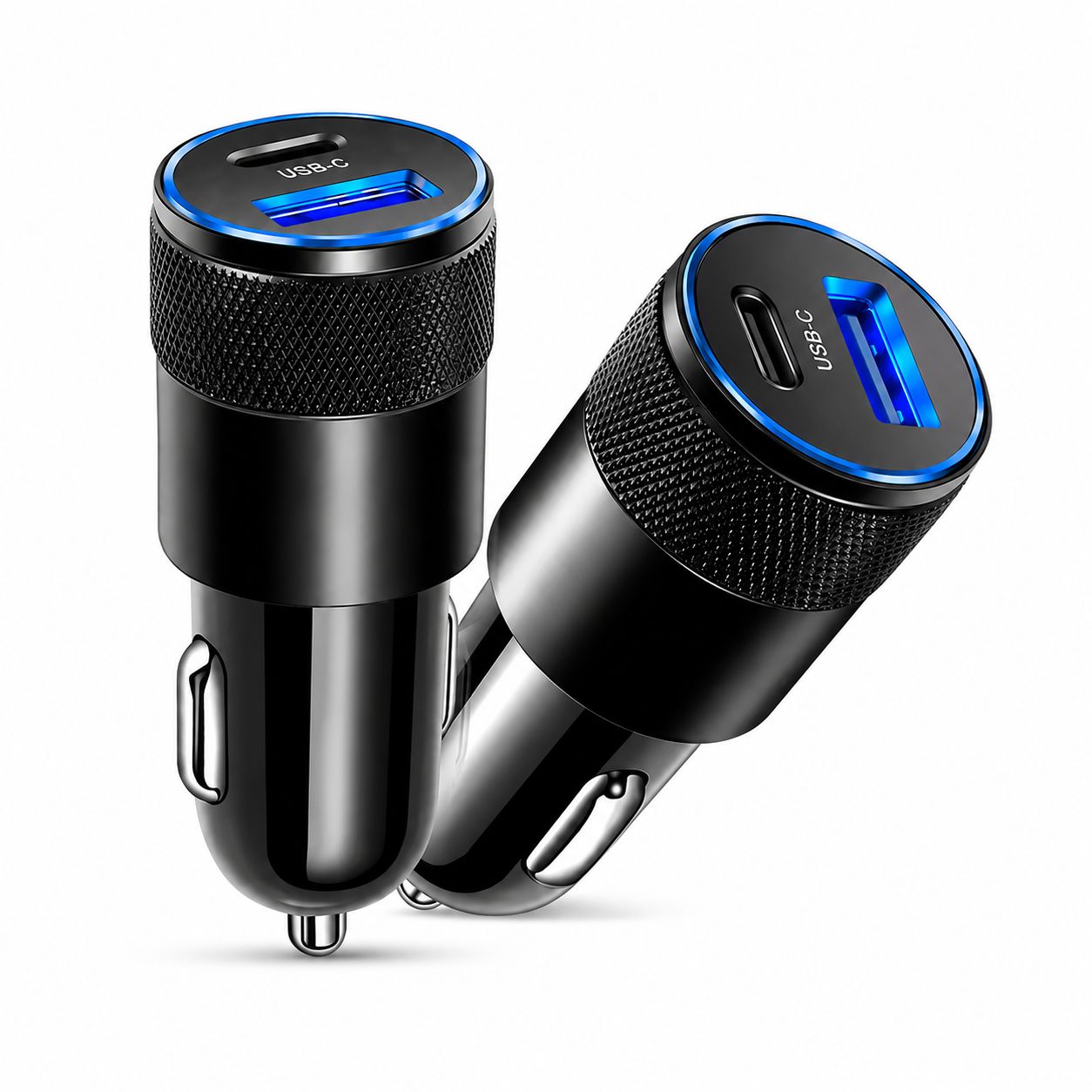 Brzi USB-C auto punjac 38W sa USB i USB-C prikljuckom crni