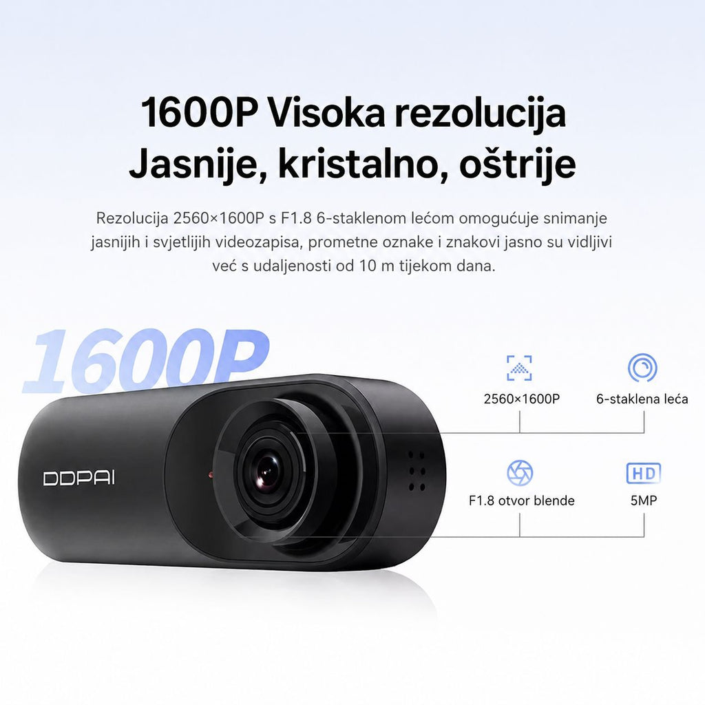 Prednja i stražnja DDPAI N3 Pro pametna auto kamera za snimanje vožnje. 1600p visoka rezolucija jasnije kristalno ostrije