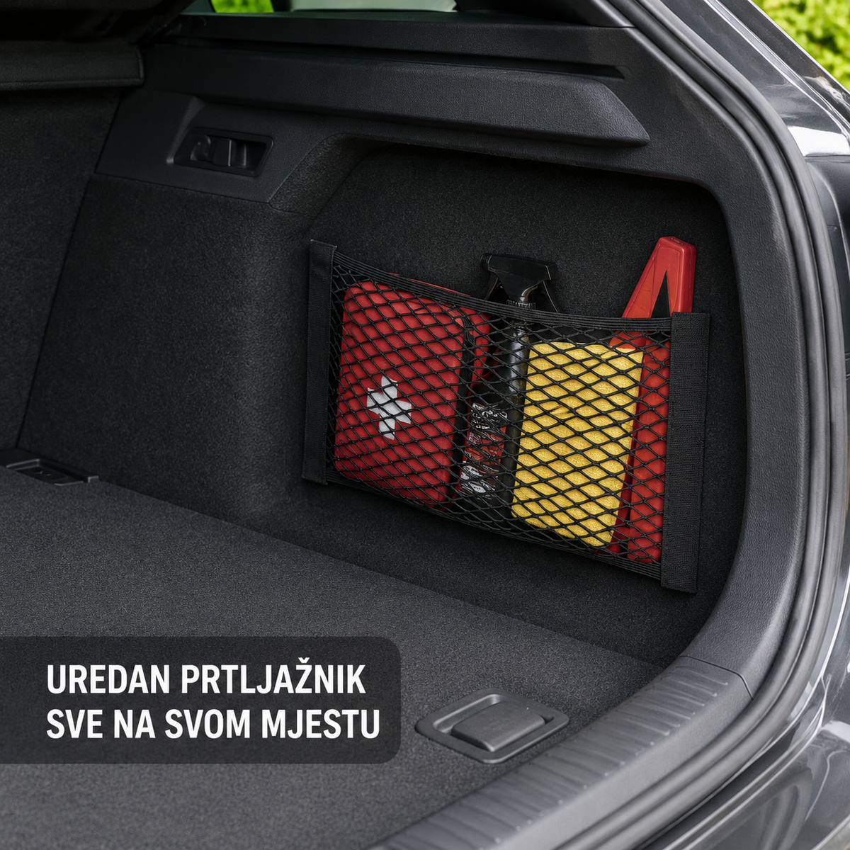 Mreža za organizaciju prtljažnika s prikazanim dimenzijama 40 × 25 cm