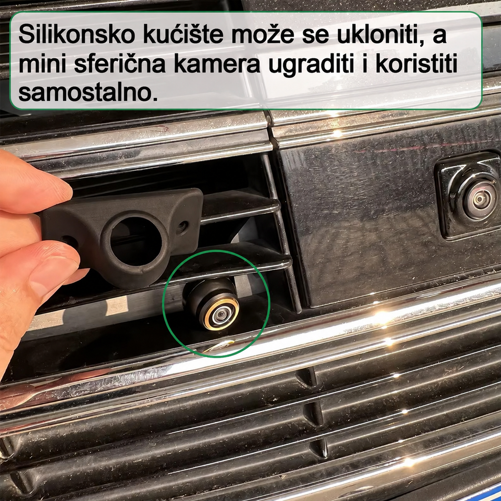 Dimenzije GreenYi kamere širine 50 mm s kućištem i priključnim kabelom
