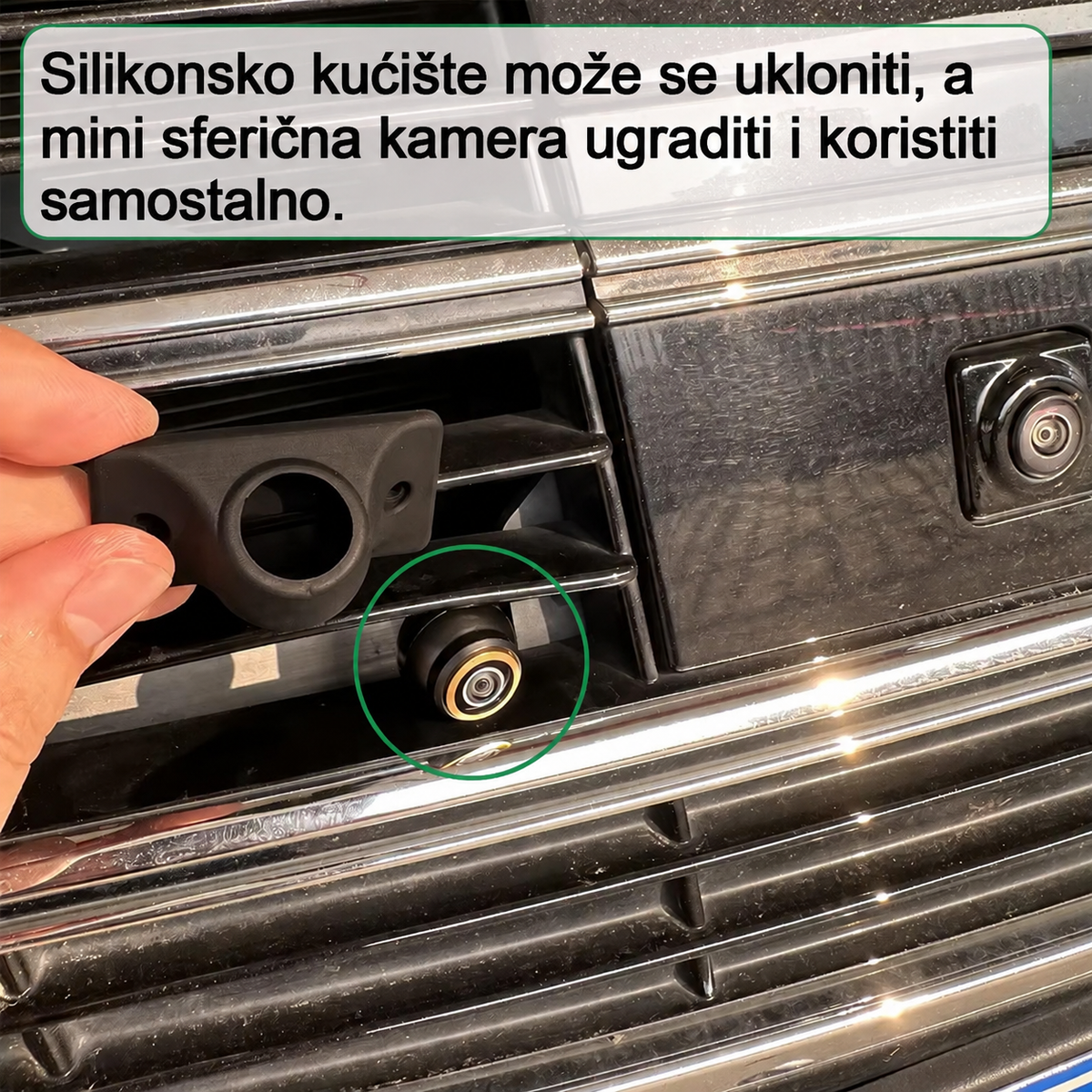 Dimenzije GreenYi kamere širine 50 mm s kućištem i priključnim kabelom
