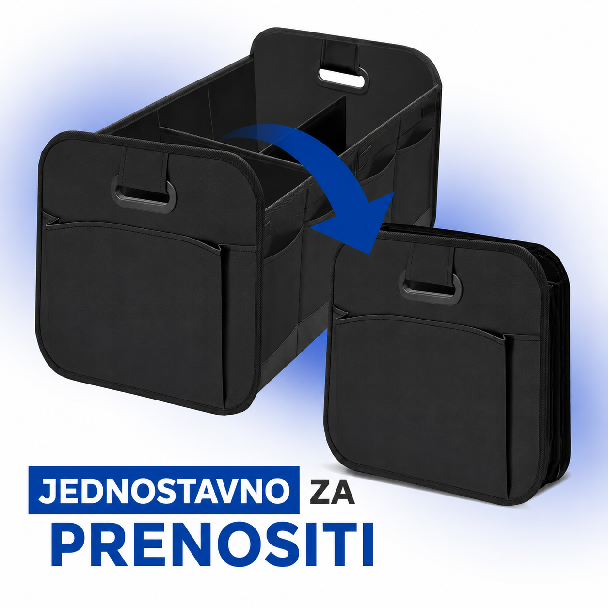 Sklopivi organizator za automobil s pregradama i ručkama za nošenje