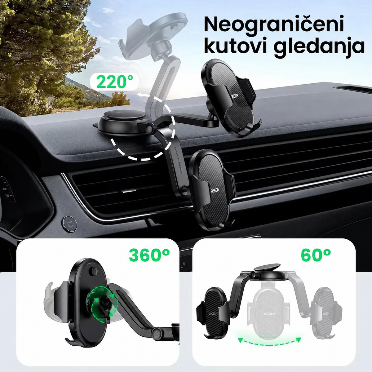 UGREEN LP405 držač za mobitel postavljen na armaturnu ploču