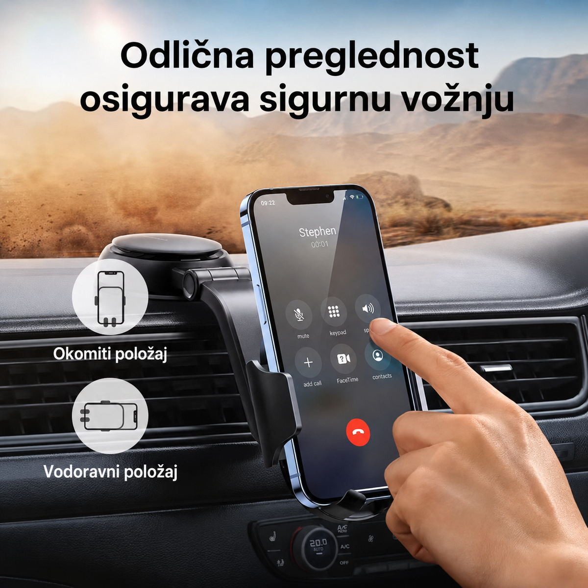Montaža UGREEN LP405 držača na armaturnu ploču ili vjetrobransko staklo