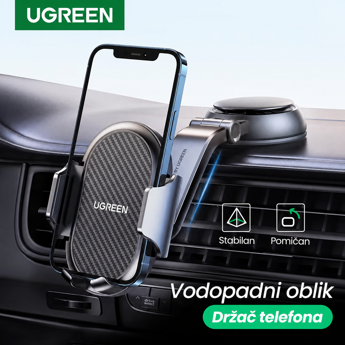 UGREEN LP405 podesivi auto držač za mobitele od 4,7 do 7,2 inča