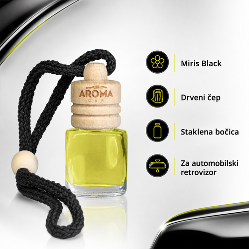 Aroma Car Wood Black miris obješen na unutarnji retrovizor automobila
