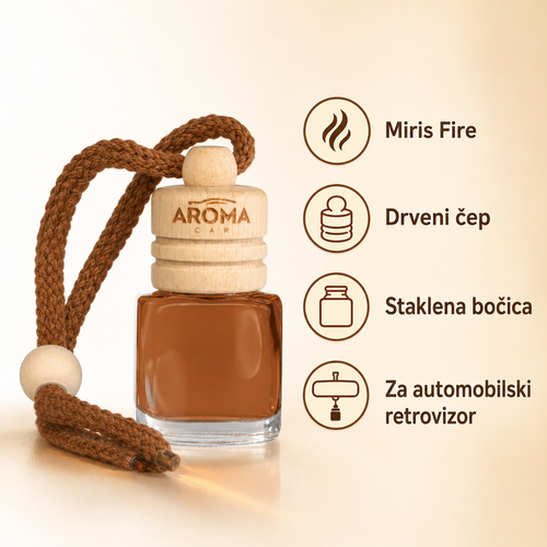 Aroma Car Wood Fire u staklenoj bočici s vezicom za vješanje uz originalno pakiranje
