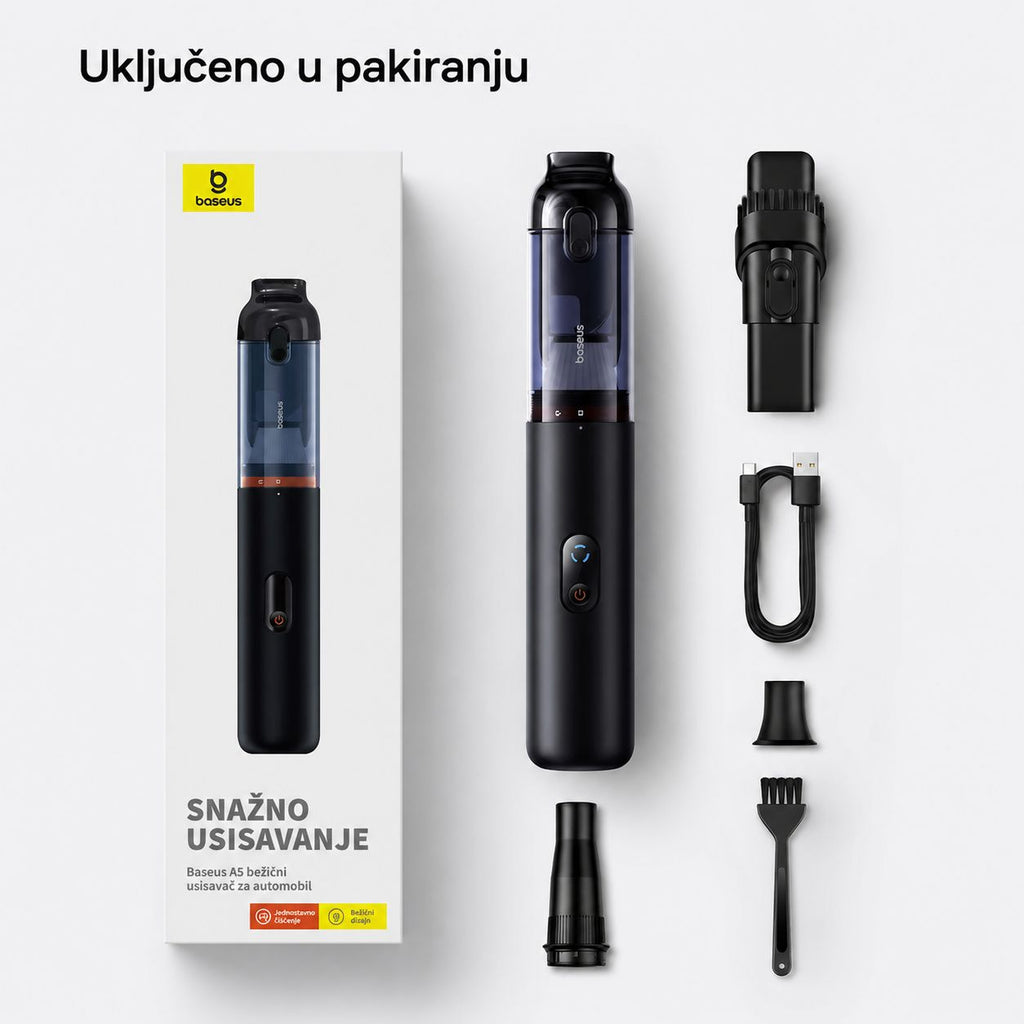 Baseus A5 bezicni rucni usisavac za automobil snage 16000Pa ukljuceno u pakiranje snazno usisavanje