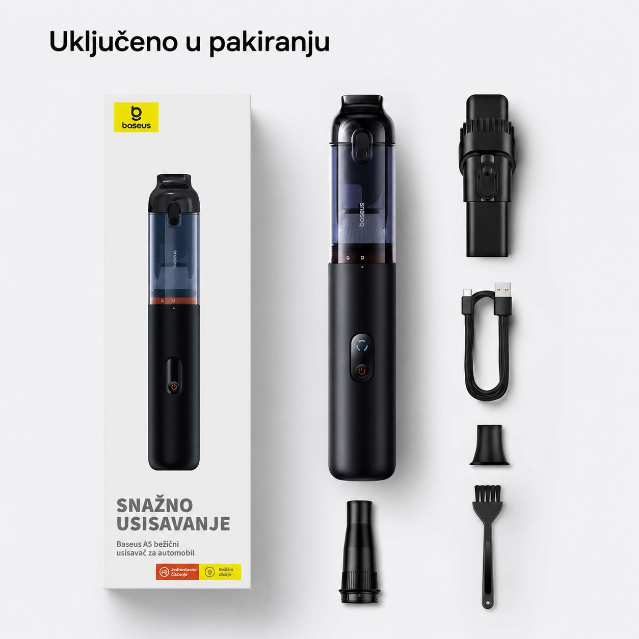 Baseus A5 bezicni rucni usisavac za automobil snage 16000Pa ukljuceno u pakiranje snazno usisavanje