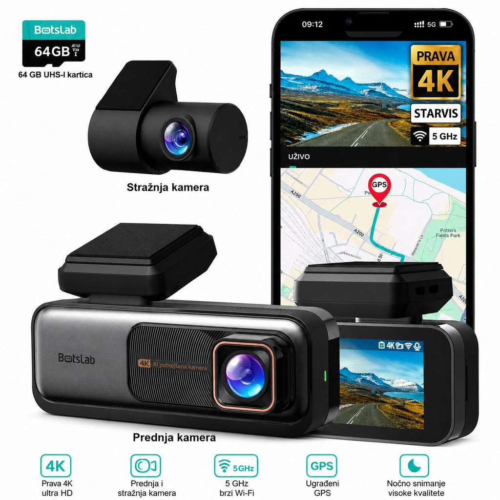 Botslab G980H PRO 4K GPS dash kamera s prednjom i straznjom kamerom za auto