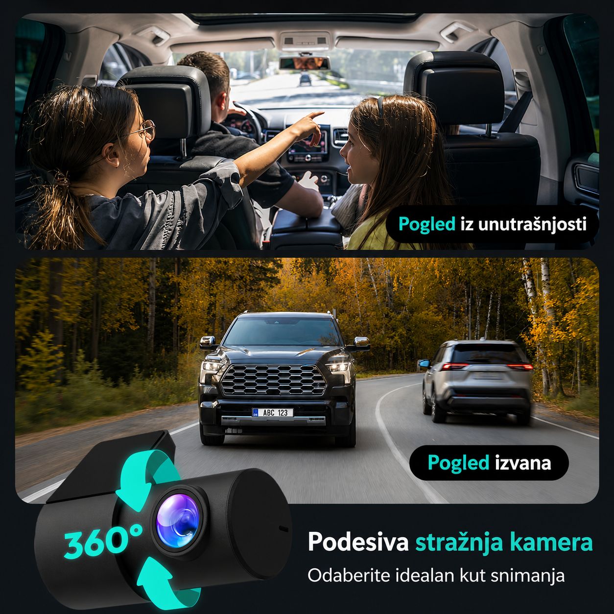 Botslab G980H PRO 4K GPS dash kamera s prednjom i straznjom kamerom za auto podesiva straznja kamera 360 idealan kut