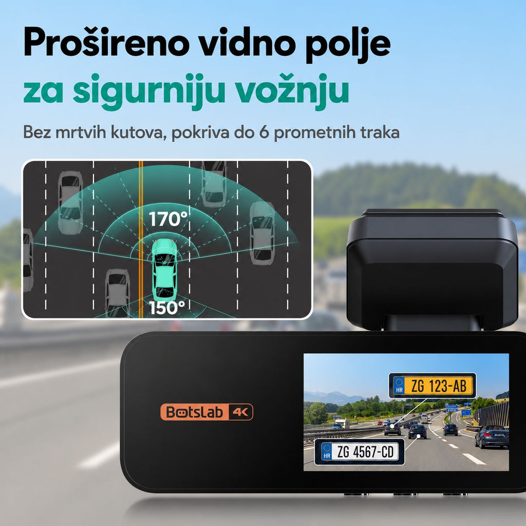 Botslab G980H PRO 4K GPS dash kamera s prednjom i straznjom kamerom za auto prosireno vidno polje a sigurnu voznju