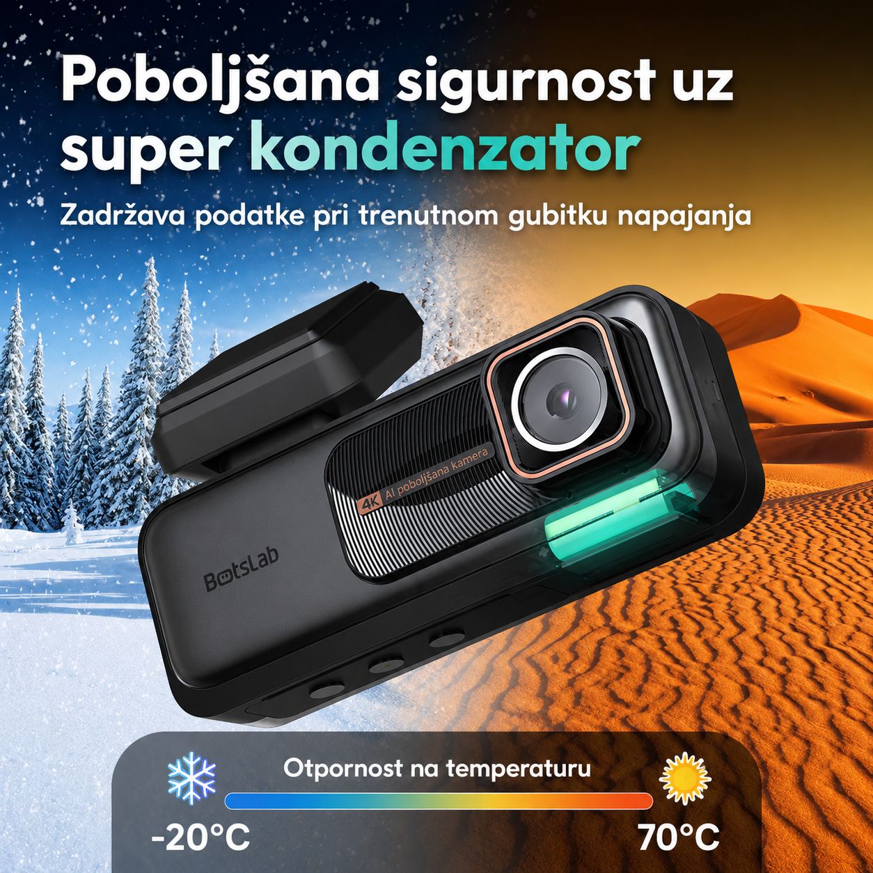 Botslab G980H PRO 4K GPS dash kamera s prednjom i straznjom kamerom za auto poboljsana sigurnost super kondenzator otpornost na temperaturu