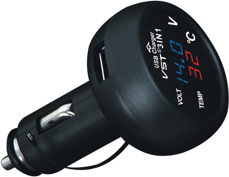USB punjač za auto s digitalnim zaslonom – Voltmetar i termometar