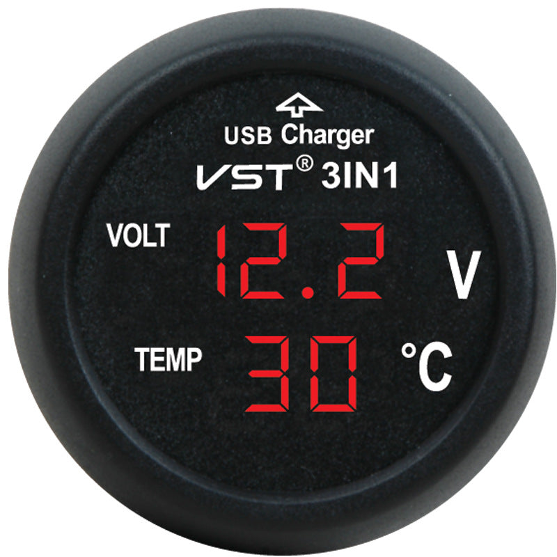 USB punjač za auto s digitalnim zaslonom – Voltmetar i termometar