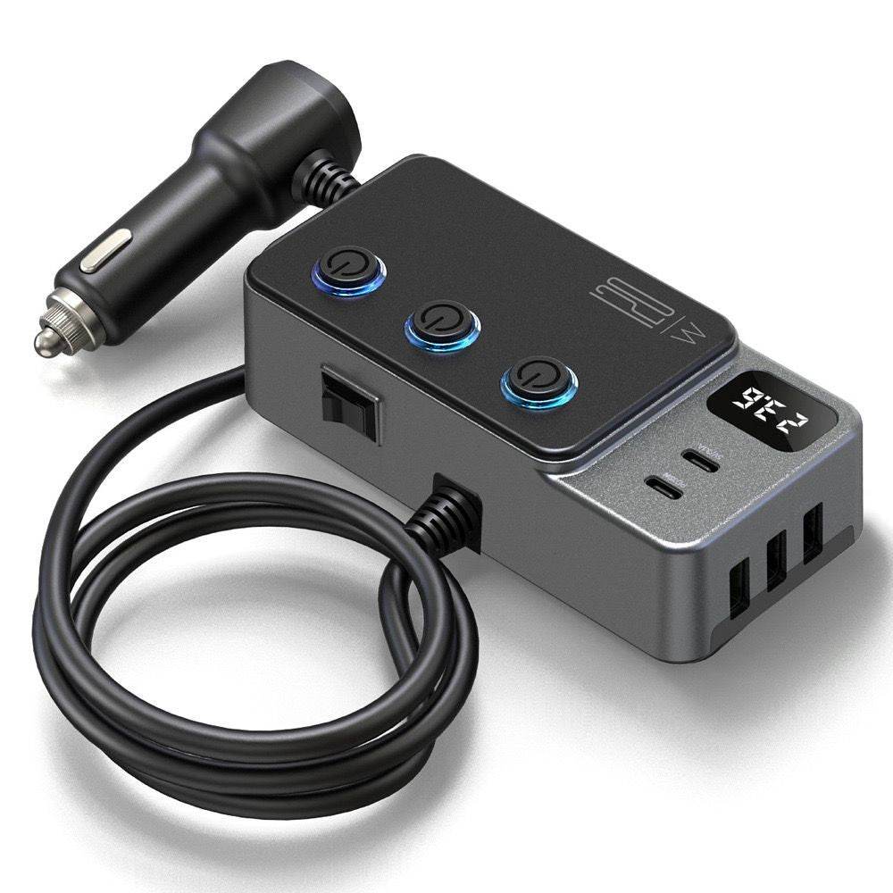 Auto punjač za upaljač 120W – 3 USB priključka, PD brzo punjenje, digitalni zaslon
