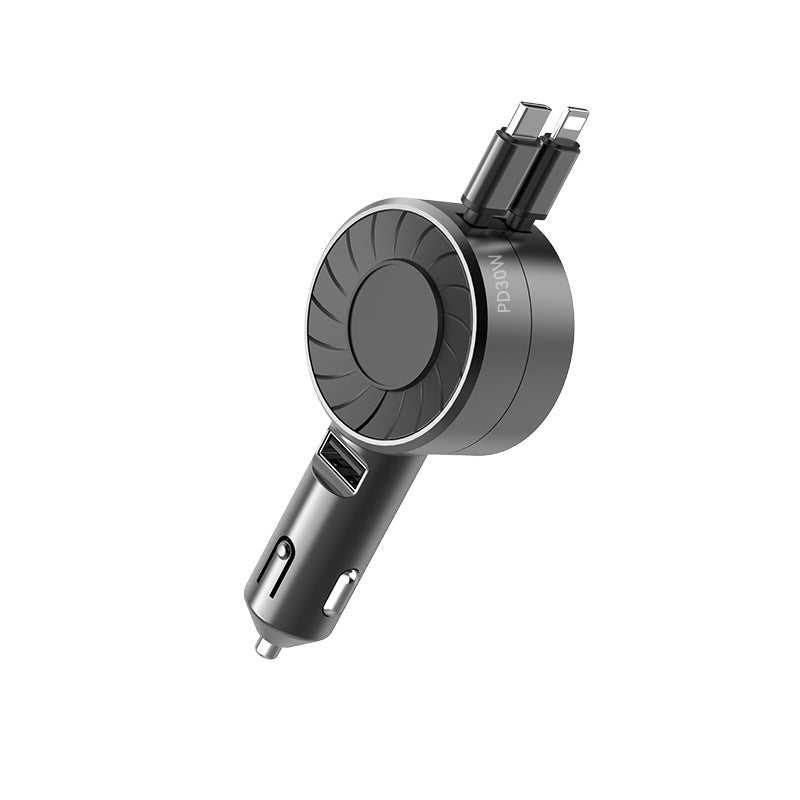 Uvlačivi auto punjač tri-u-jednom – brzo punjenje, višenamjenski USB