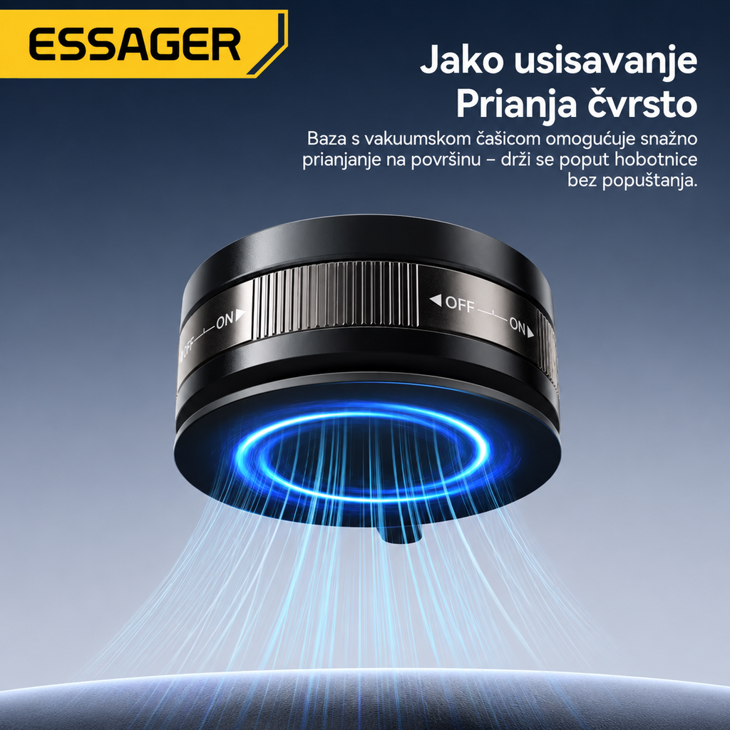 ESSAGER vakuumski MagSafe držač za mobitel s čvrstim prianjanjem na glatke površine.