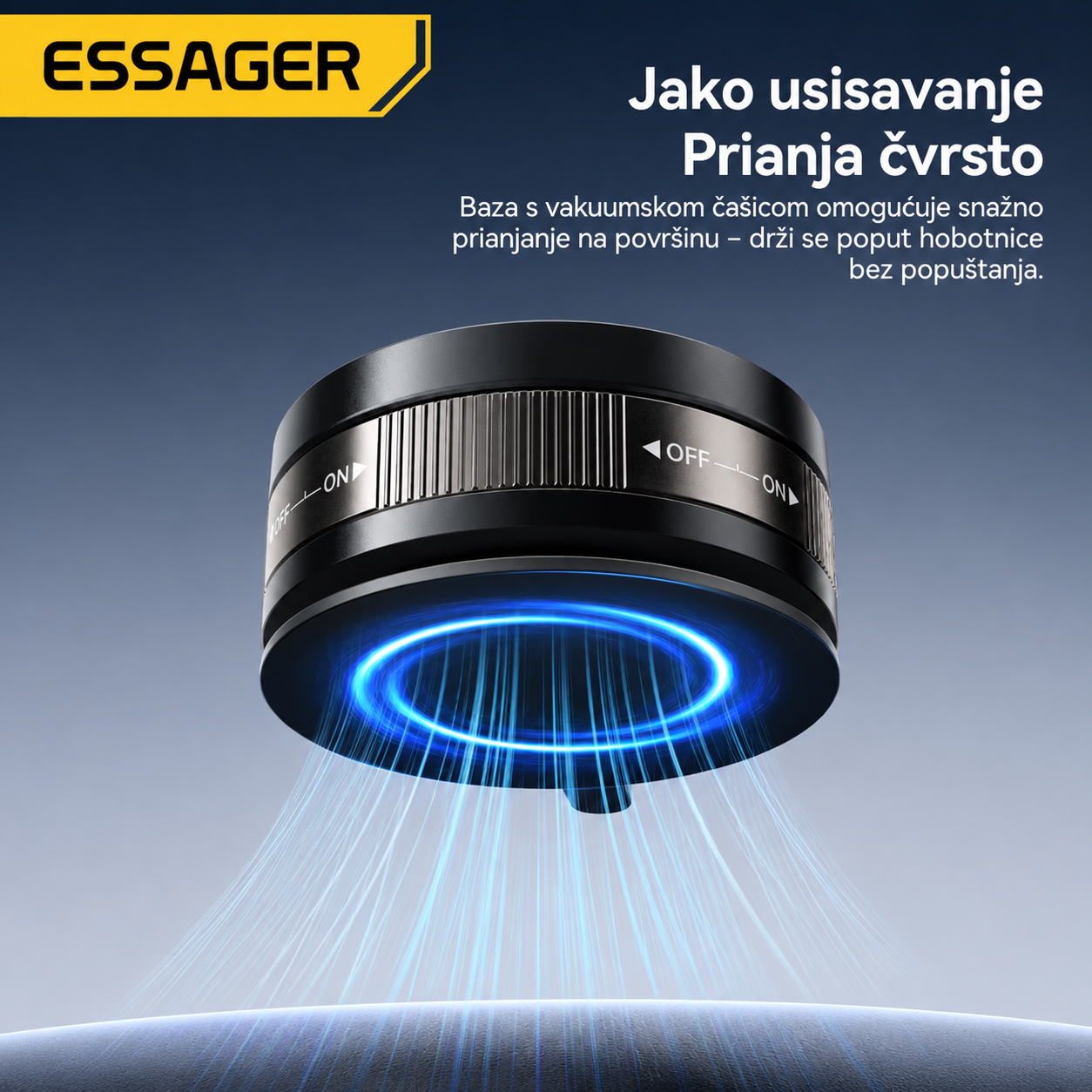 ESSAGER vakuumski MagSafe držač za mobitel s čvrstim prianjanjem na glatke površine.