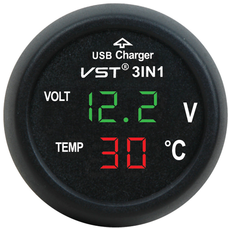 USB punjač za auto s digitalnim zaslonom – Voltmetar i termometar